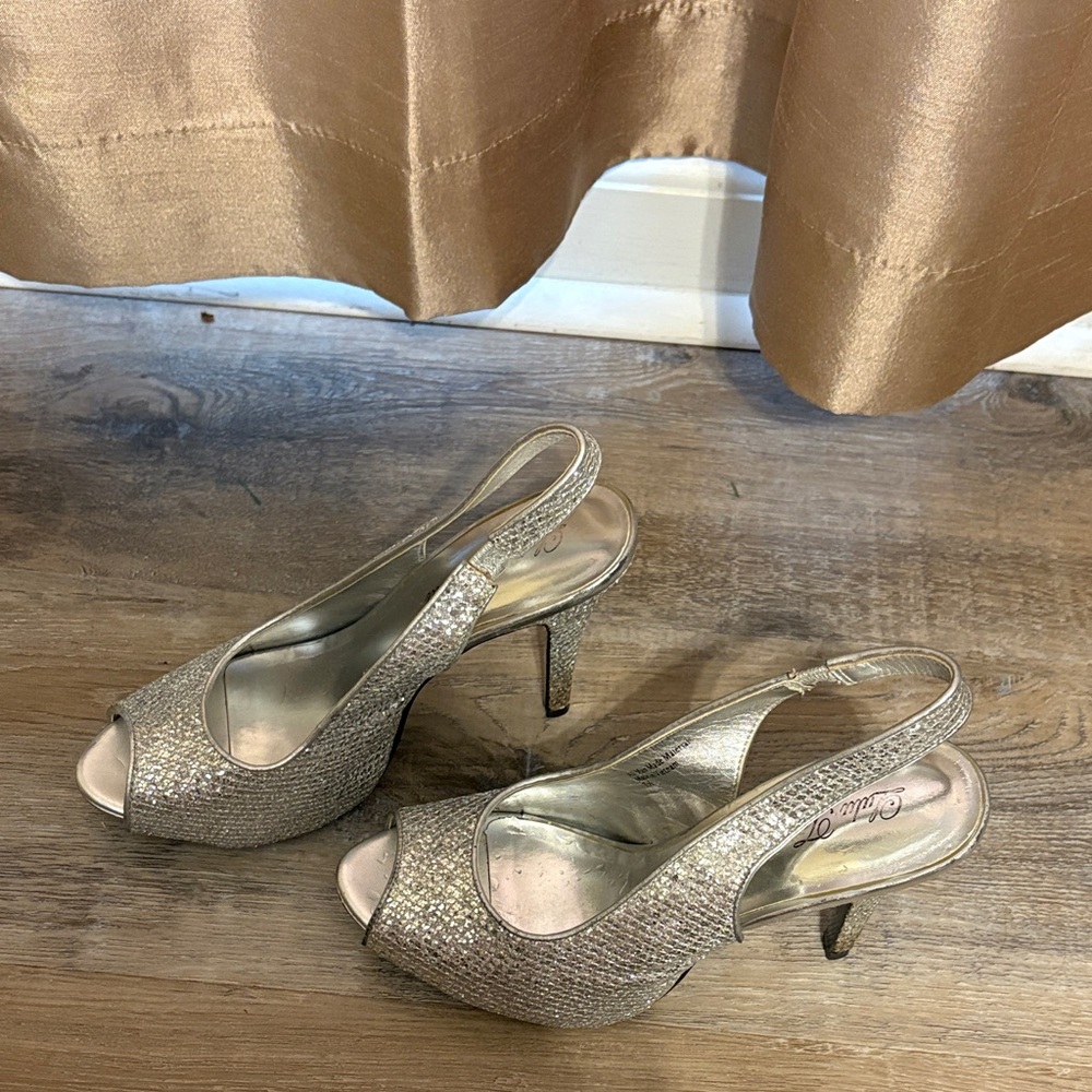 Lulu Townsend Shimmering Silver Slingback Heels